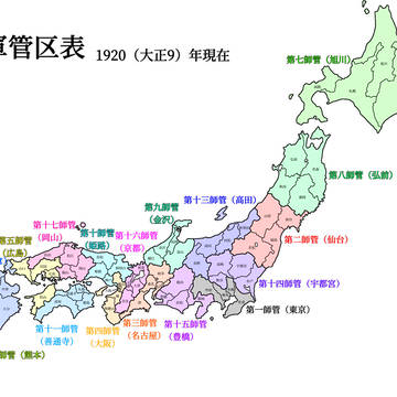 陸軍管区表（内地19個師団体制・1920年）