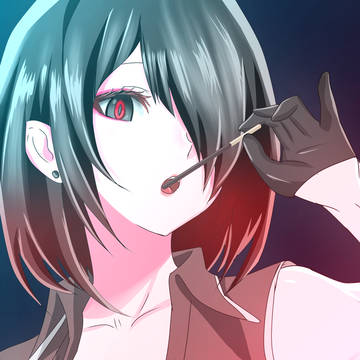 Mika eating Pocky chocolate