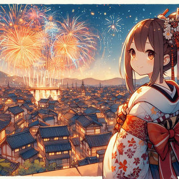 巫女様と花火