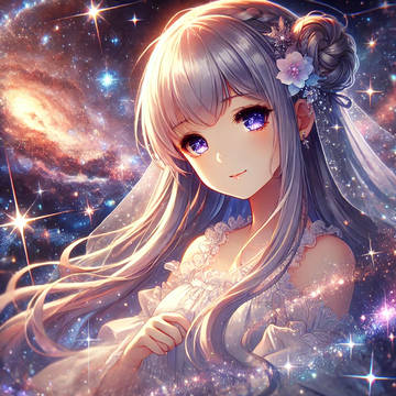 星の夜 光に包まれ 少女立つ 銀河の息吹 夢を描いて