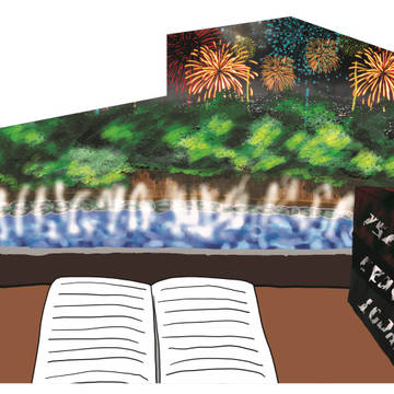 湯河原温泉壁画　読書・温泉花火