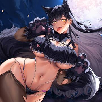 月夜のお姉さん狼