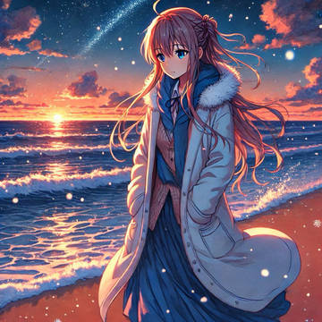 「冬の夕暮れとアスナの微笑み」