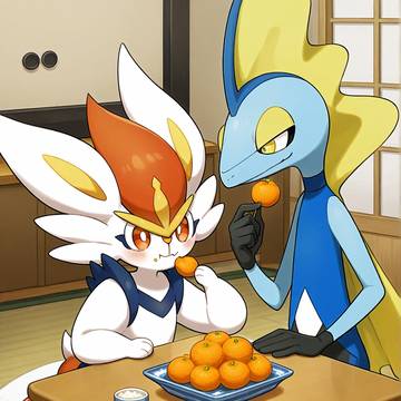 コタツで温まりながらミカン食べるインエス