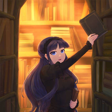 A girl and bookcase