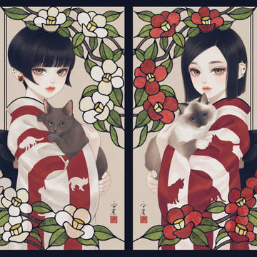 乙女椿と猫