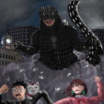 momo and okarun meet Godzilla