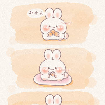みかんを食べるうさぎ