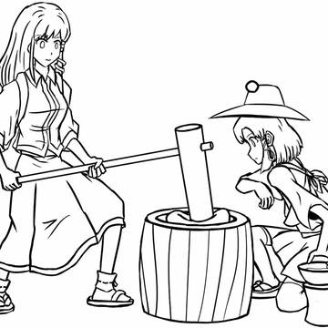 もちや早苗 & 諏訪子(高速餅つきスタンバイ)