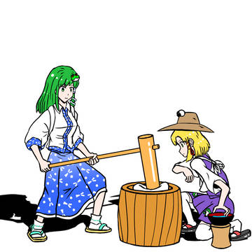 もちや早苗 & 諏訪子(高速餅つき)