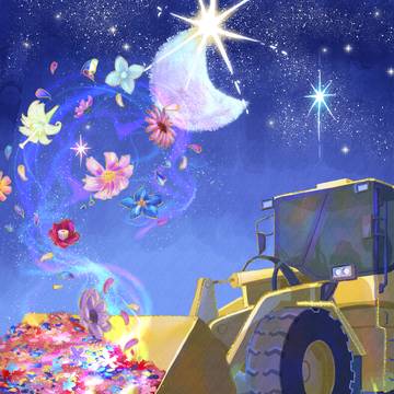 花を集める重機