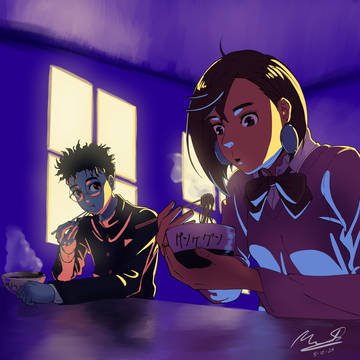 Having noodles