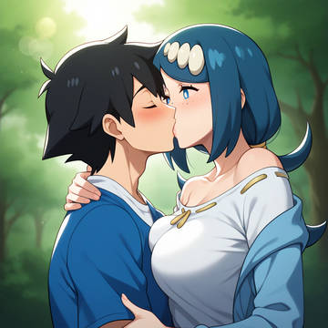 Lana kiss Pokemon Hilda Kiss Ash