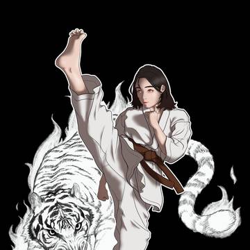 karate girl with tiger