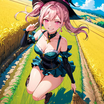 乗れない箒を持ってジャンプする魔女様