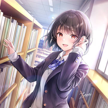 図書室で楽しそうな委員長