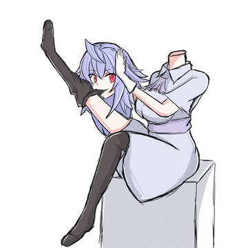 頭を使ってストッキングを脱ぐデュラハンちゃん