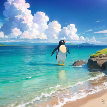 海辺で佇むペンギン