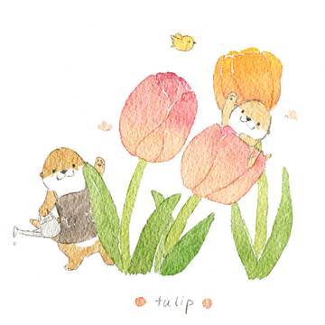 カワウソと花