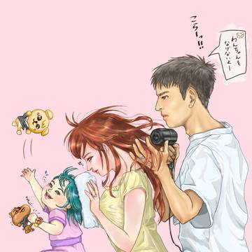 風呂上がりの家族