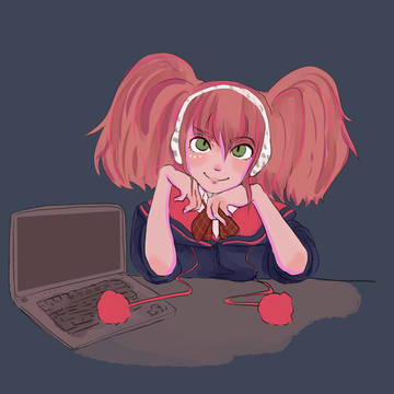Clover and her laptop