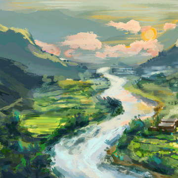 山·溪流·天空