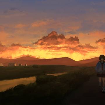 Sunset, riverside walk