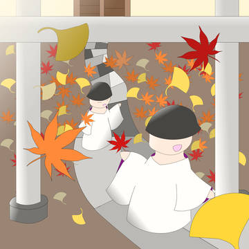 紅葉舞う秋の神社で