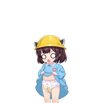 かぼぱんを引っ張っり降ろしておむつを確認するきりたん