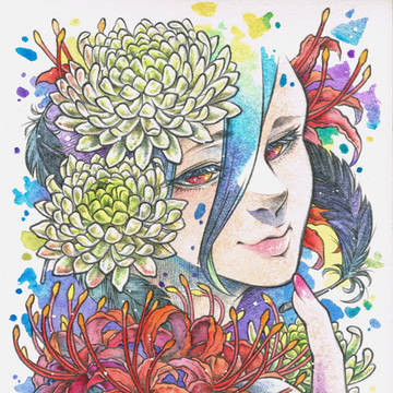 白菊+彼岸花+カラス羽