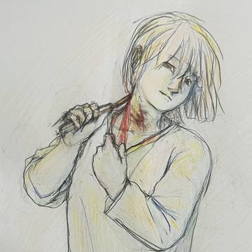 鏡を見ながら