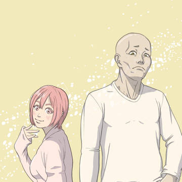 ピンク髪ショートと禿頭