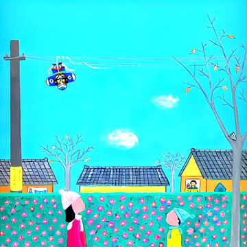 昭和っぽい情景の絵　「あっ、あった」