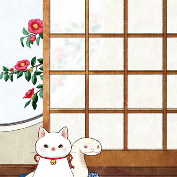 白蛇と白猫と椿