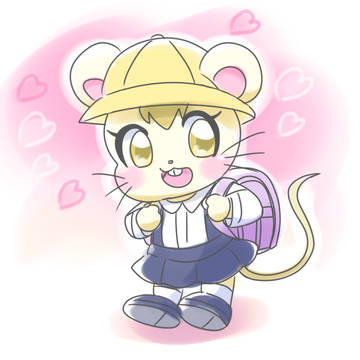 ランドセルを背負ったネズミの女の子