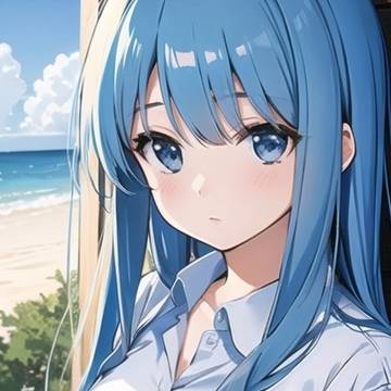 ワイシャツ青髪美少女