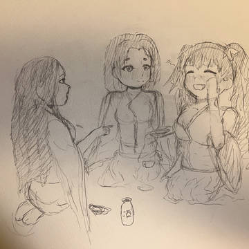 ちょっと前に描いた三巫女落書き