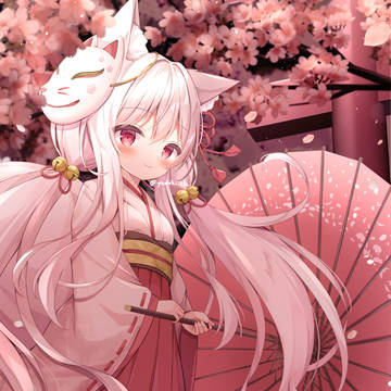 夜桜と狐巫女