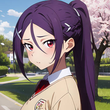 桜を背景に