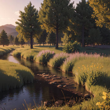 River in forest at sunrise