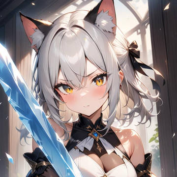 猫耳女の子が氷の剣を持つ
