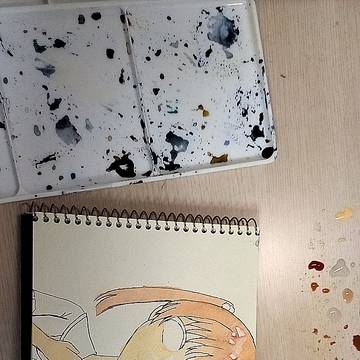 水彩イラスト途中計画