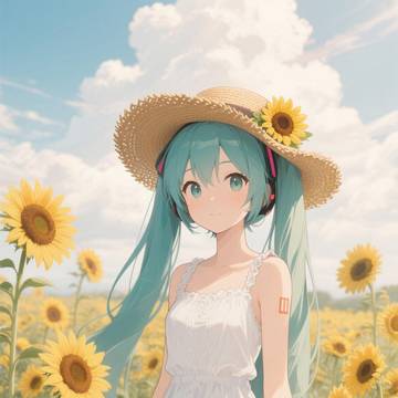 初音ミクとひまわり