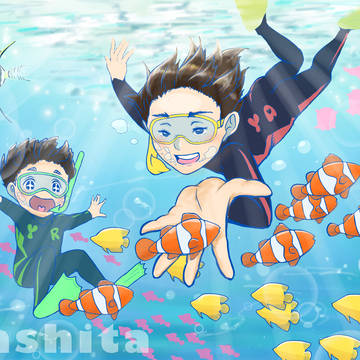 ダイビングしている親子🐡🐟🐠