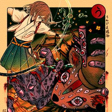 天花かるた 【う】うわじま退治