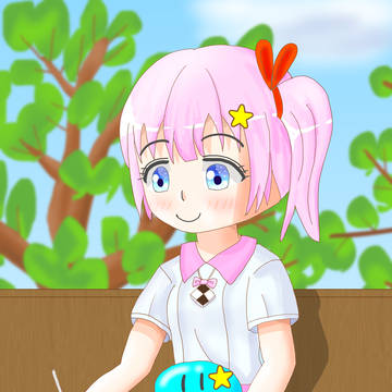 ベンチに座るモル代さん