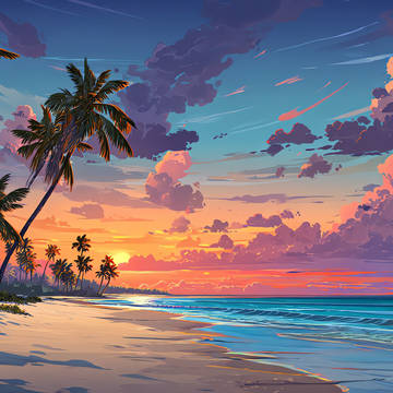 リゾート地の風景 背景イラスト【著作権フリー素材/無料背景画像】