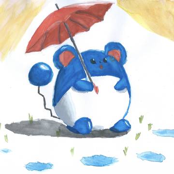 雨上がりとマリル(水彩絵の具)