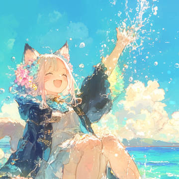 水遊びをする猫耳少女