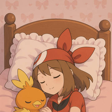 ハルカとアチャモの寝顔